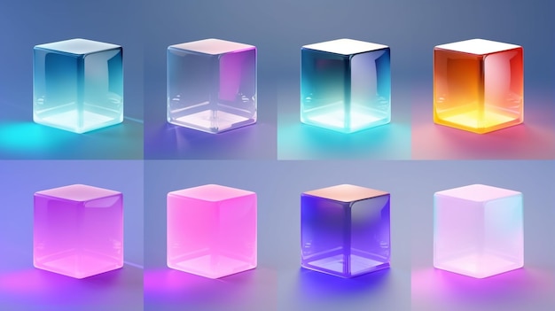 Cube de verre ou de cristal sous un angle différent vue 3D