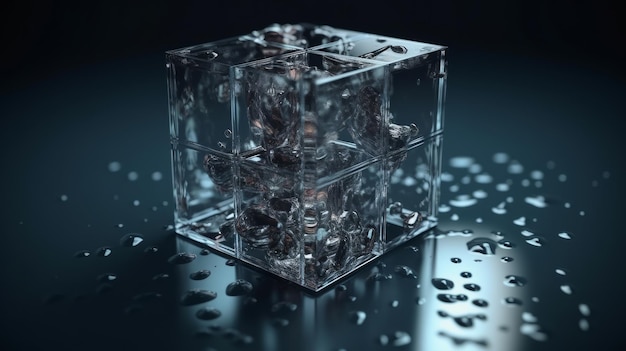 Un cube de verre rempli de divers petits objets Generative ai