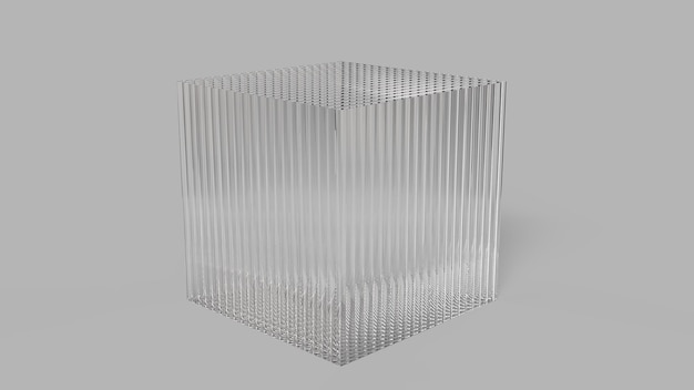 Cube de verre de rendu 3d avec une surface ondulée sur un fond brut