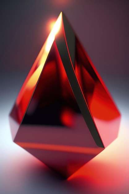 Un cube de verre rouge avec une forme triangulaire qui dit "rouge" dessus