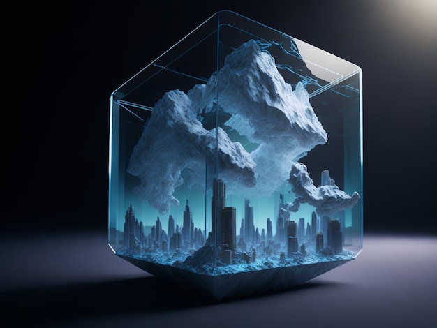 Un cube avec une ville dessus et une ville dessus