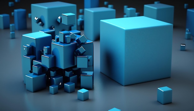 Cubes bleus rendu 3d Ai génératif