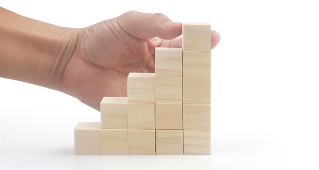 Cubes en bois à la main avec espace de copie pour le libellé d'entrée