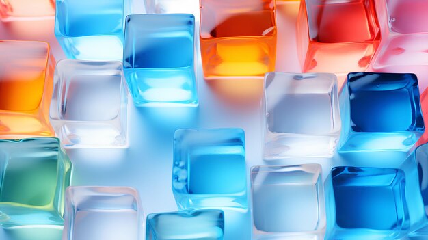 Photo des cubes colorés avec des gouttes d'eau sur fond blanc