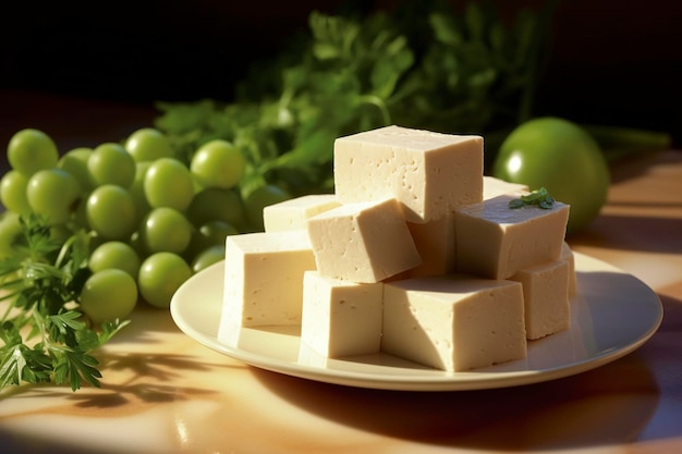 Cubes de fromage feta servis avec tomates cerises Ai généré