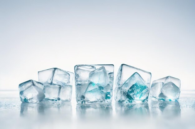 Des cubes de glace sur fond blanc IA générative