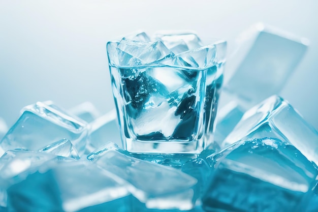 Cubes de glace sur fond bleu AI générative