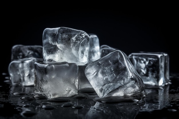 Cubes de glace sur un fond noir avec un fond noir.