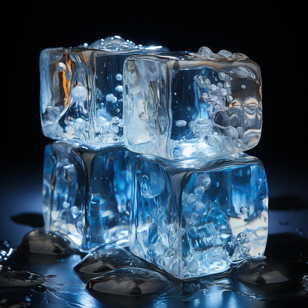 des cubes de glace sur un fond sombre