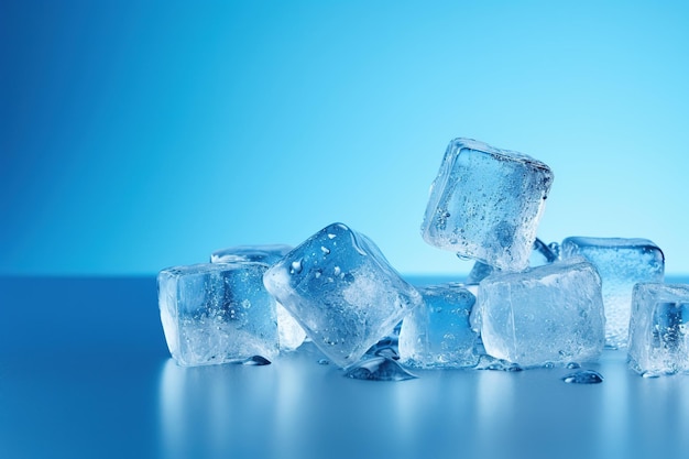 Photo des cubes de glace isolés sur un fond bleu