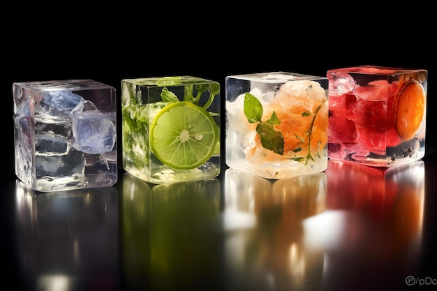 Les cubes de glace rafraîchissants ajoutent une touche de fraîcheur aux boissons qui revigorent vos sens Concept Boisson Rafraîchissement Les Cubes de Glace Boissons fraîches Sens Revigoration