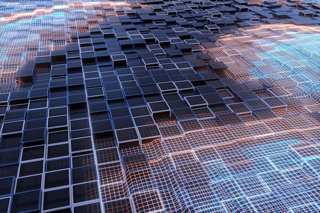 Les cubes lumineux bloquent le rendu 3d du matériau en verre