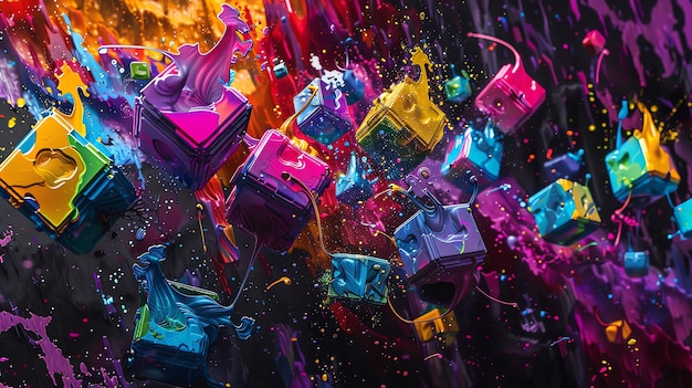 Photo les cubes de néon dans un futur fibrepunk