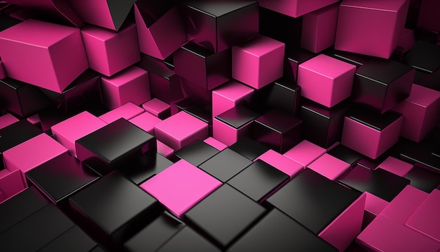 Cubes noirs et roses 3D tas fond abstrait AI générative