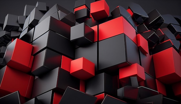 Cubes noirs et rouges 3D pile fond abstrait AI générative