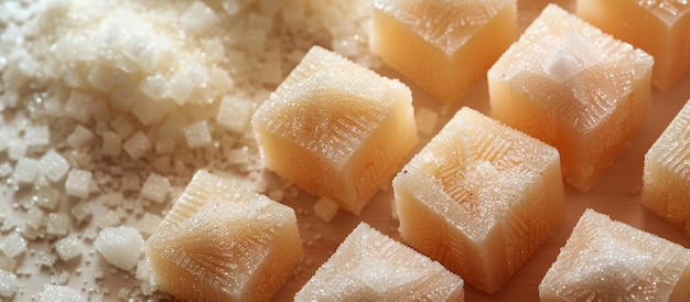 Des cubes de nourriture sur la table