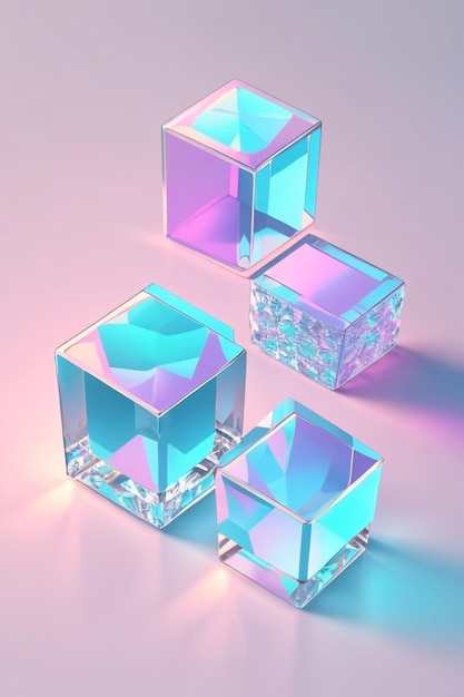 Cubes en plastique de verre 3D élégance irisée dans un arrangement de blocs de cristal