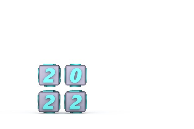 Cubes de rendu 3D avec numéros inclus de l'année 2022 avec espace de copie pour insérer du texte
