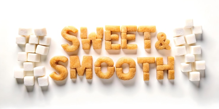 Photo des cubes de sucre 3d abstraits formant un tourbillon avec le concept de texte sweet smooth en tant que conception vectorielle lisse w