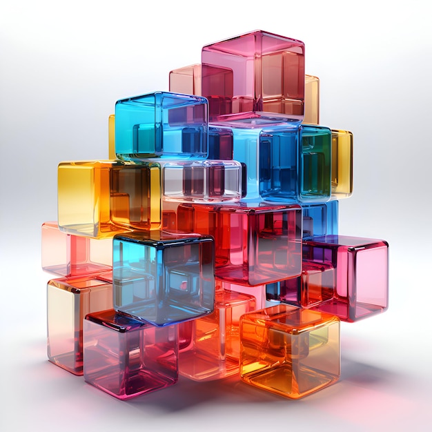 Des cubes de verre colorés sur fond blanc illustration de rendu 3D