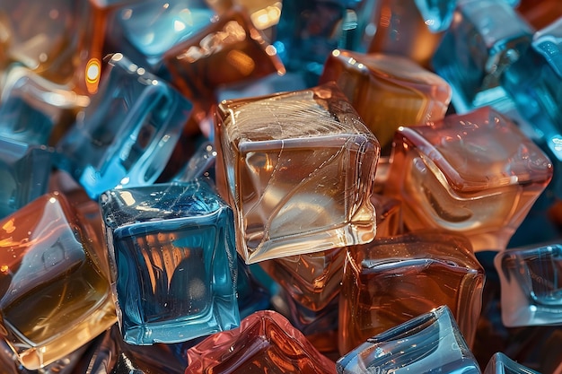 Photo des cubes de verre colorés en gros plan avec des tons et des textures vives