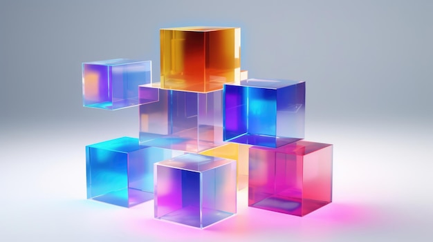 Cubes de verre multicolores sur fond clair Papier peint abstrait coloré