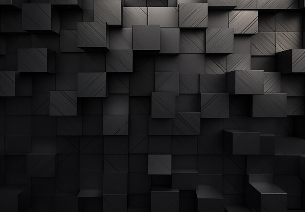 Photo des cubes volumiques gris qui ressortent chaotiquement du mur