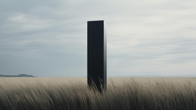 Photo cubofuturisme minimaliste atmosphère mouvementée dans un champ d'herbe haute