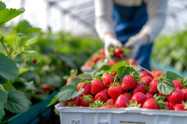 La cueillette de fraises dans une serre