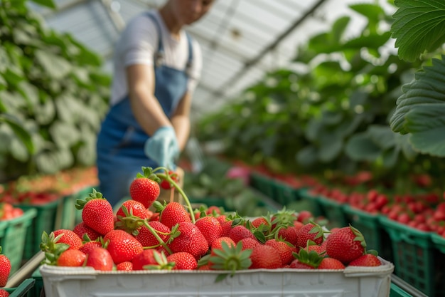 La cueillette de fraises dans une serre