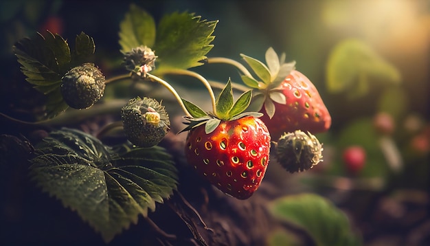 Cueillette de fraises fraîches à la ferme Gros plan de fraises biologiques fraîches poussant sur une vigne