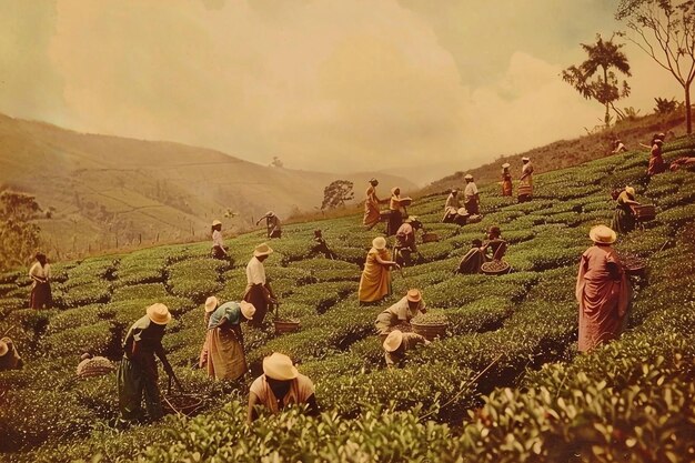 des cueilleurs de thé sur une plantation de thé