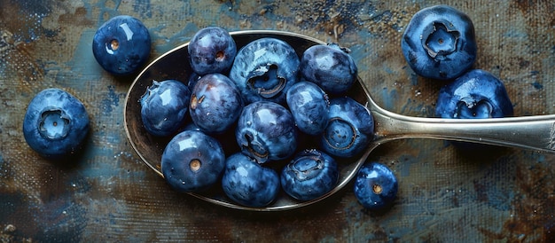 Une cuillère de bleuets sur la table