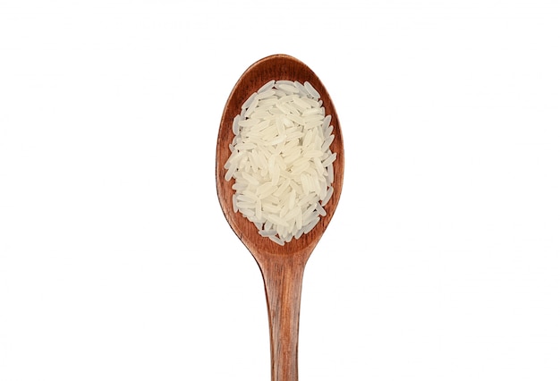 Cuillère en bois et riz blanc