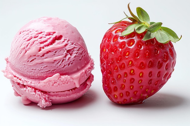 Une cuillère de crème glacée aux fraises un rêve d'amoureux de baies dans la chaleur de l'été sur un fond blanc