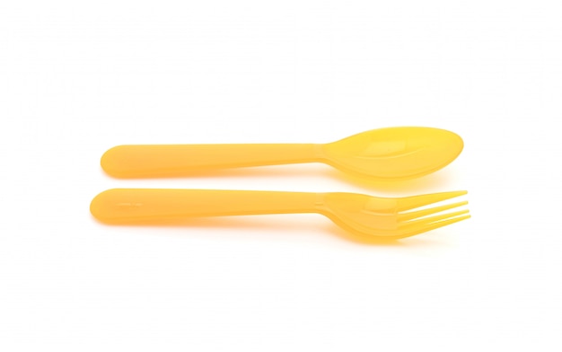 cuillère et fourchette en plastique jaune