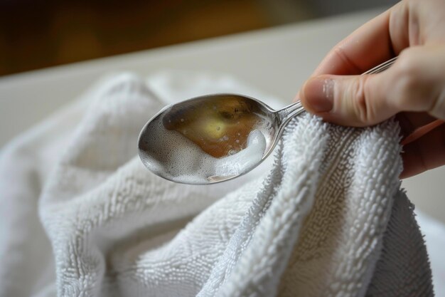 Une cuillère propre dans une main séchée avec une serviette