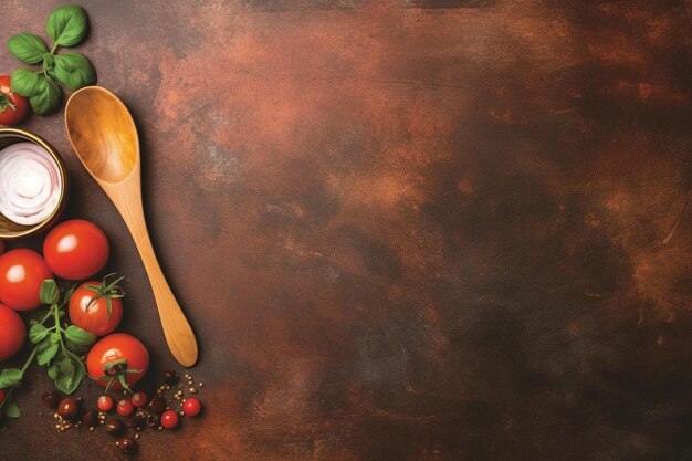 Photo une cuillère avec des tomates et une cuillère sur une table.