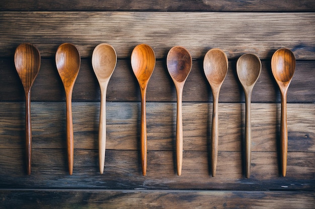 Photo des cuillères en bois sur une table en bois