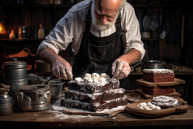 Photo cuire du gâteau au chocolat dans une cuisine rustique