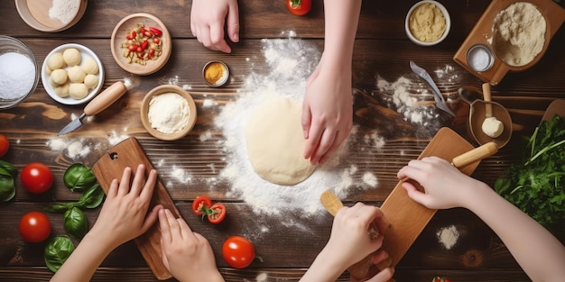 Cuire des légumes ou remuer la pâte avec soin et précision. Les mains manœuvrent gracieusement le processus. Ai générative