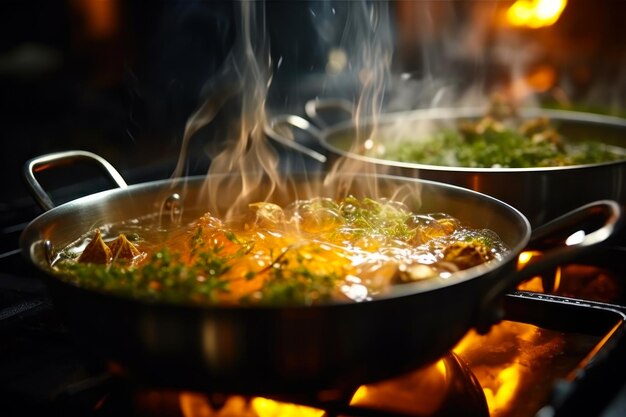 cuire des légumes en sauce dans une poêle générative ai