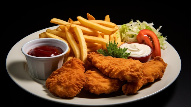 Cuisine américaine frites de poulet schnitzel coupé