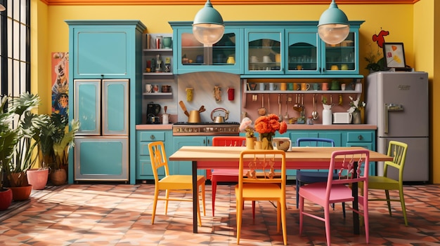 Photo une cuisine avec une armoire bleue et un poêle avec un panneau disant bienvenue dans la cuisine