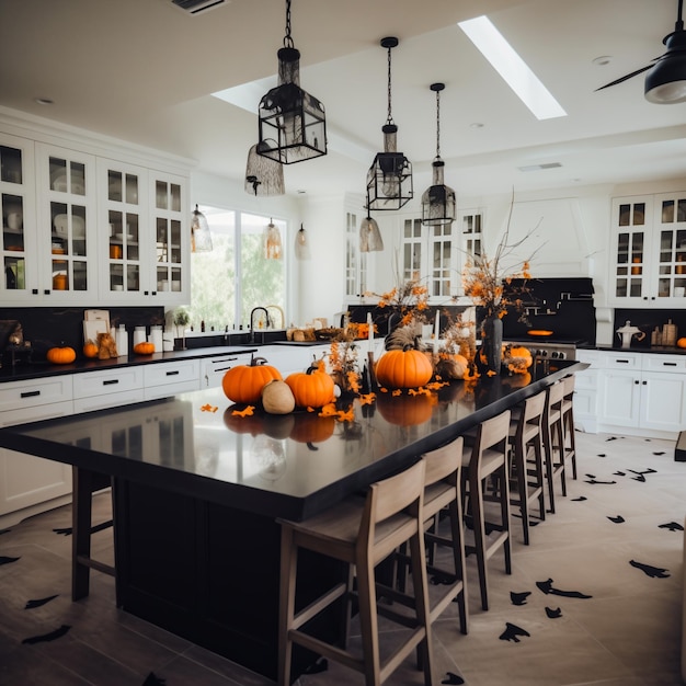 cuisine blanche avec décoration Halloween