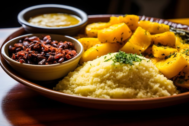 Cuisine brésilienne cucuz et cous cous avec manioc farofa