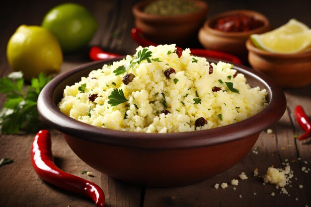 Photo la cuisine brésilienne est basée sur le cassava farofa.