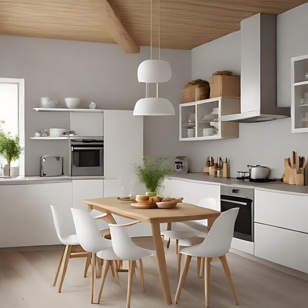 Photo une cuisine avec des chaises de table et une table avec une plante dessus