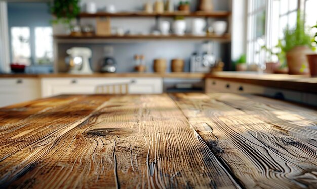 Une cuisine chaleureuse et accueillante avec la lumière du soleil sur une table en bois Générer de l'IA