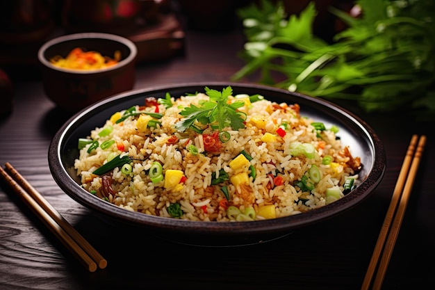 Photo cuisine chinoise riz sauté aux légumes et à la viande